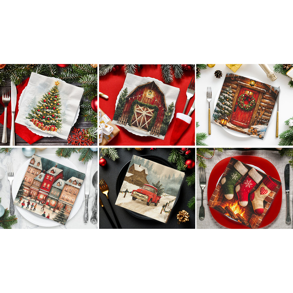 Image Assortiment de 12 serviettes de table - Série Noël d'antan